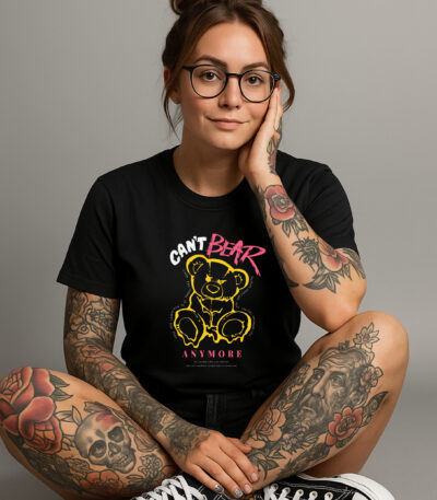 Camiseta Negra Unisex “Can’t Bear Anymore” – Diseño urbano con oso y mensaje rebelde