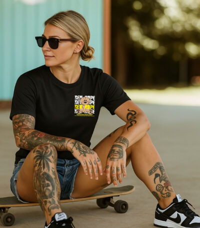 Camiseta Negra Unisex “New Hope” – Diseño urbano con oso y tipografía repetida