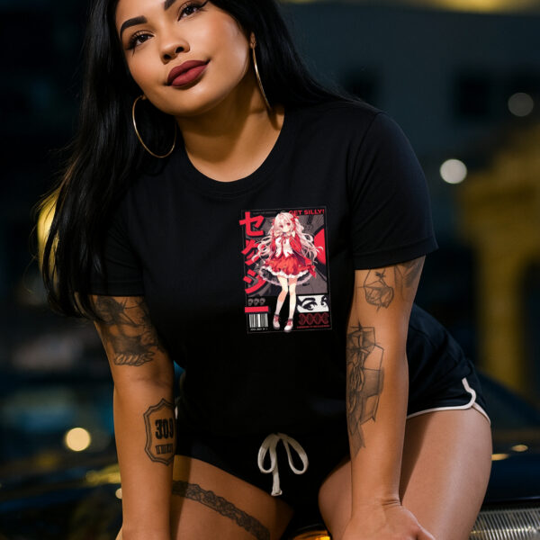 Camiseta Negra Unisex “Anime Girl Red” – Moda Streetwear Japonesa en Algodón Premium 190 g/m²