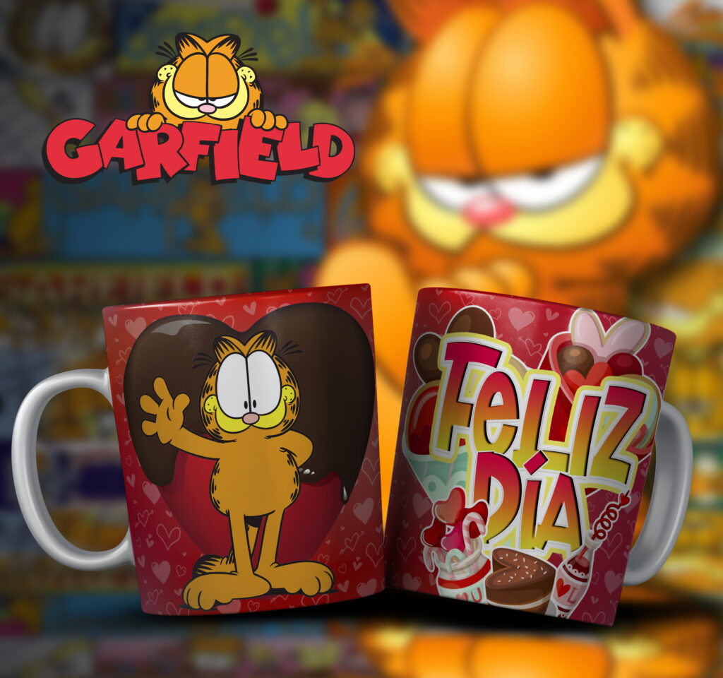 Taza Garfield “Feliz Día” Corazón de Chocolate – Amor, Dulzura y Buen Humor