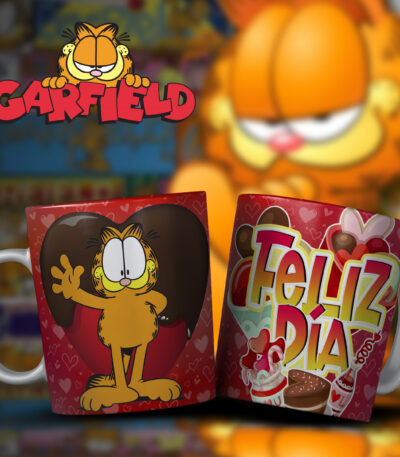 Taza Garfield “Feliz Día” Corazón de Chocolate – Amor, Dulzura y Buen Humor