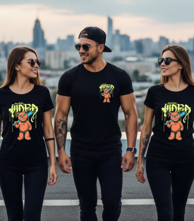 Camiseta Negra Unisex “Hustle Bear” – Streetwear Urbano en Algodón Premium 190g