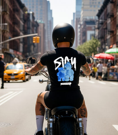 Camiseta Negra Unisex “Stay Together” – Estilo Urbano con Diseño Azul en Algodón Premium 190g
