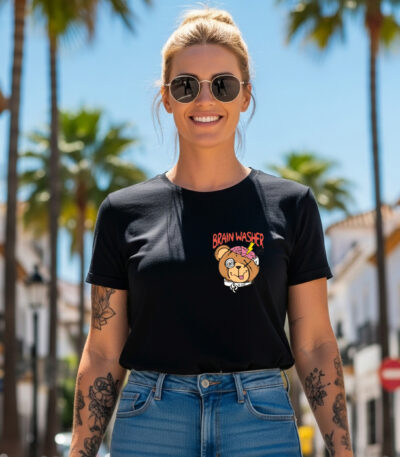 Camiseta Negra Unisex “Brain Washer” – Oso divertido con estilo urbano