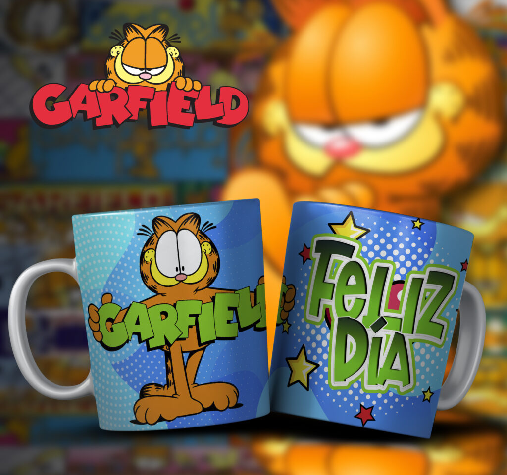 Taza Garfield “Feliz Día” Cómic – Color, Diversión y Buen Humor