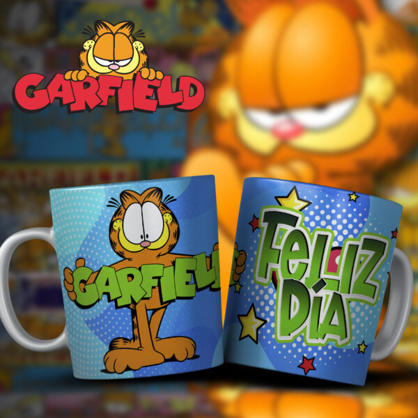 Taza Garfield “Feliz Día” Cómic – Color, Diversión y Buen Humor