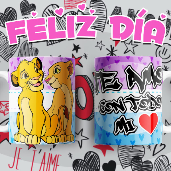 Taza El Rey León – Simba y Nala – Te Amo con Todo Mi Corazón – Regalo Romántico Disney
