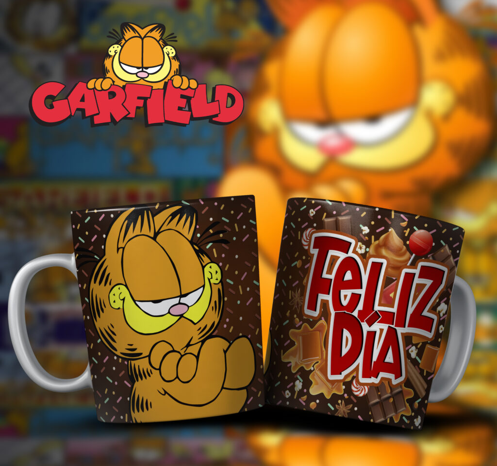 Taza Garfield “Feliz Día” Dulce – Chocolate, Caramelos y Buen Humor
