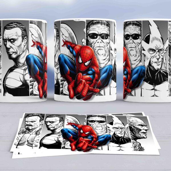 Taza Spider-Man Cómic – Taza de Spiderman y Villanos Marvel | Regalo Original Geek