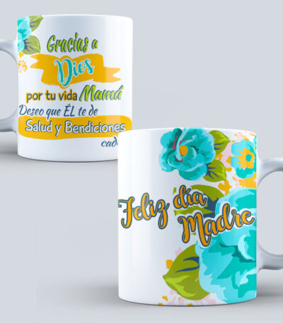 Taza “Gracias a Dios por tu vida Mamá” – Regalo original Día de la Madre, diseño floral,