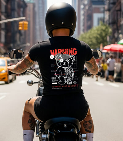 Camiseta Negra Unisex “Warning Bear” – Moda Streetwear Urbana