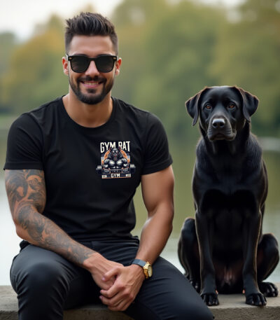Camiseta Negra “Gym Rat” – Diseño Fitness con Pesas