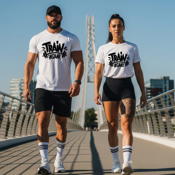 Camiseta Blanca “Train Insane” – Moda Fitness para Entrenamiento Extremo