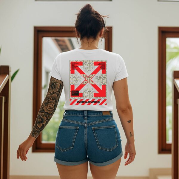 Camiseta Blanca Premium «Happiness Worldwide» – Streetwear Moderno con Mensaje Positivo