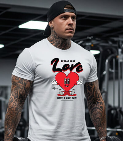 Camiseta Blanca Premium Unisex "Spread Your Love" – Diseño Urbano de Corazón Animado