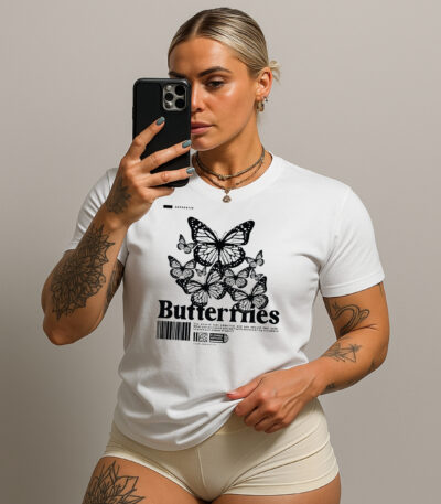 Camiseta Blanca Premium Unisex "Butterflies" – Diseño Minimalista con Mariposas en Negro