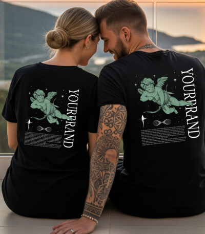 Camiseta Negra Premium Unisex "Green Cupid" – Diseño Ángel Ilustrado Estilo Streetwear