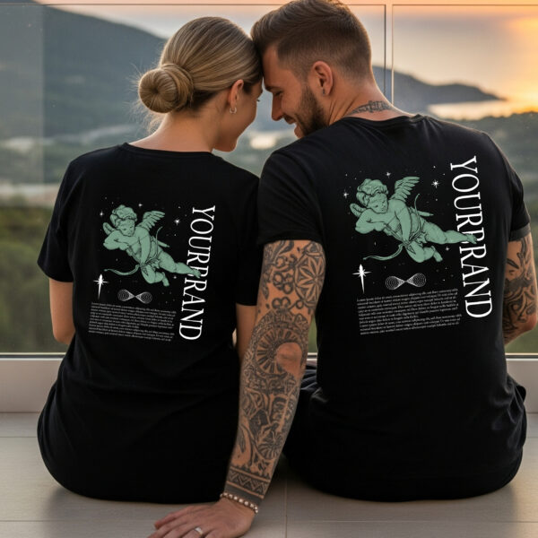 Camiseta Negra Premium Unisex "Green Cupid" – Diseño Ángel Ilustrado Estilo Streetwear