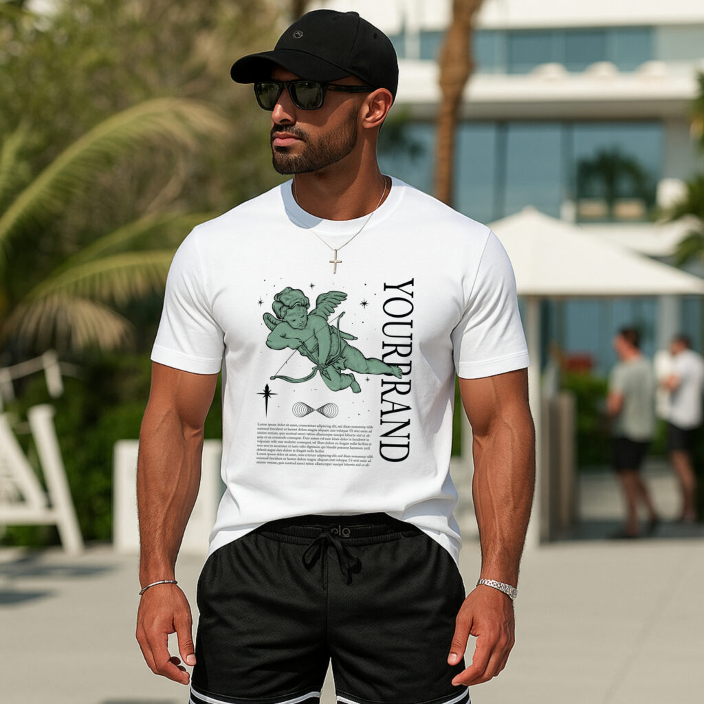 Camiseta Blanca Premium Unisex "Green Cupid" – Estilo Streetwear con Ángel Ilustrado