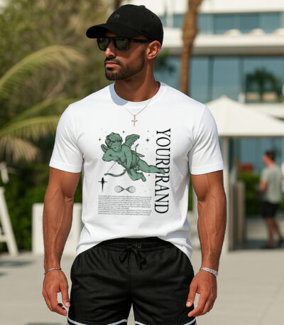 Camiseta Blanca Premium Unisex "Green Cupid" – Estilo Streetwear con Ángel Ilustrado