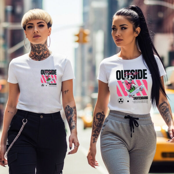 Camiseta Blanca Premium «Outside Skateboard» – Estilo Urbano y Skate
