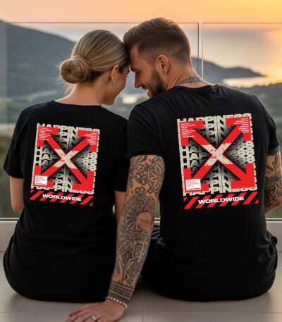 Camiseta Negra Premium Unisex "Happiness Worldwide" – Diseño Urbano Streetwear