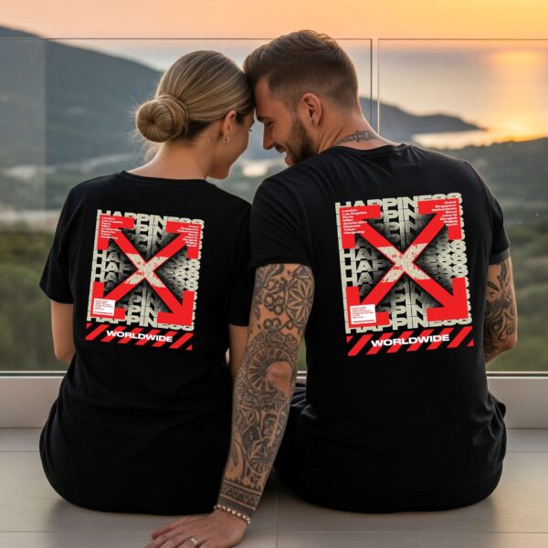 Camiseta Negra Premium Unisex "Happiness Worldwide" – Diseño Urbano Streetwear