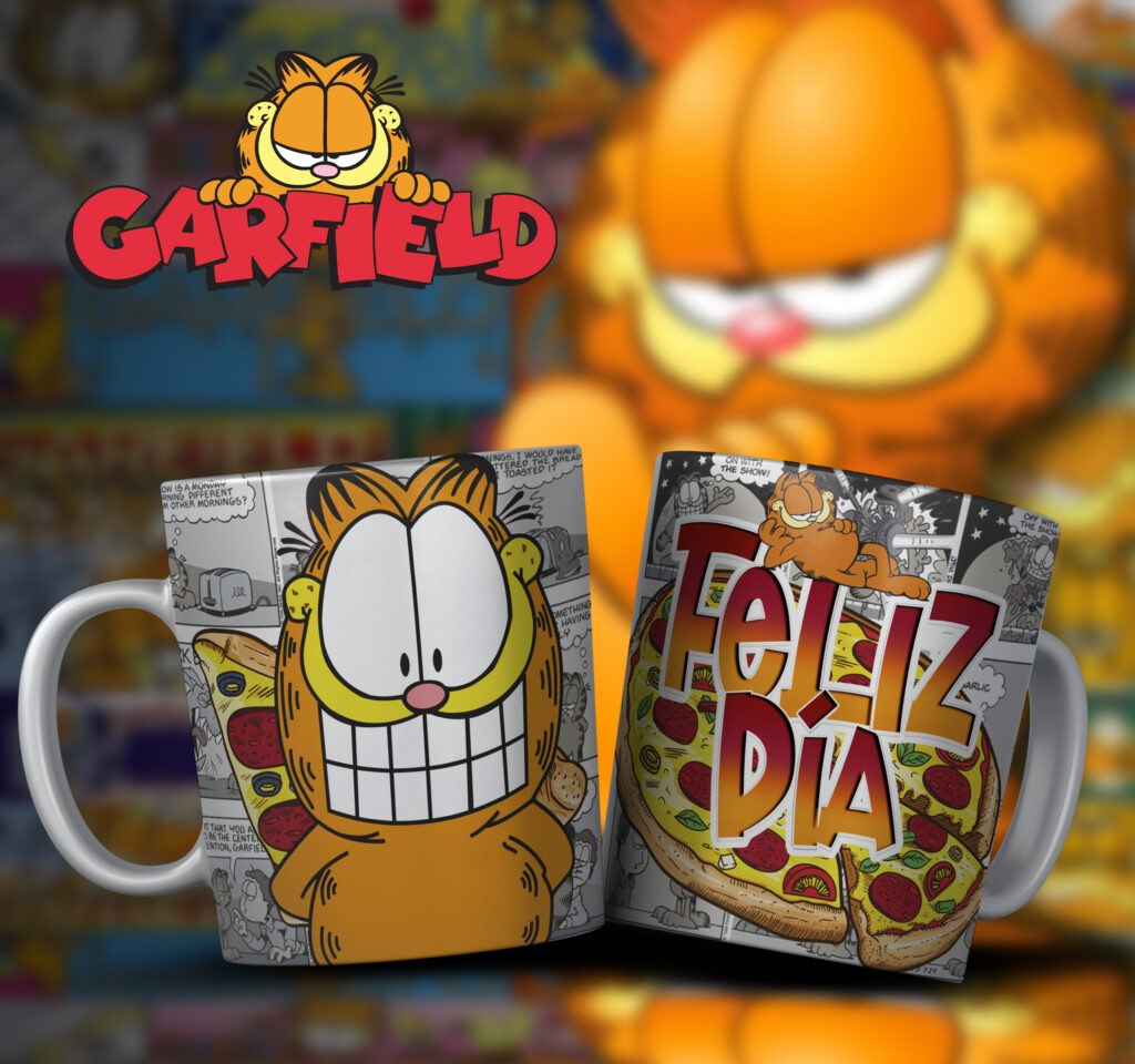 Taza Garfield “Feliz Día” – Regalo Divertido para Fans de la Pizza y el Humor