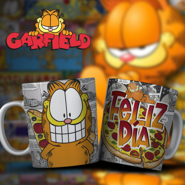 Taza Garfield “Feliz Día” – Regalo Divertido para Fans de la Pizza y el Humor