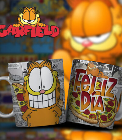 Taza Garfield “Feliz Día” – Regalo Divertido para Fans de la Pizza y el Humor
