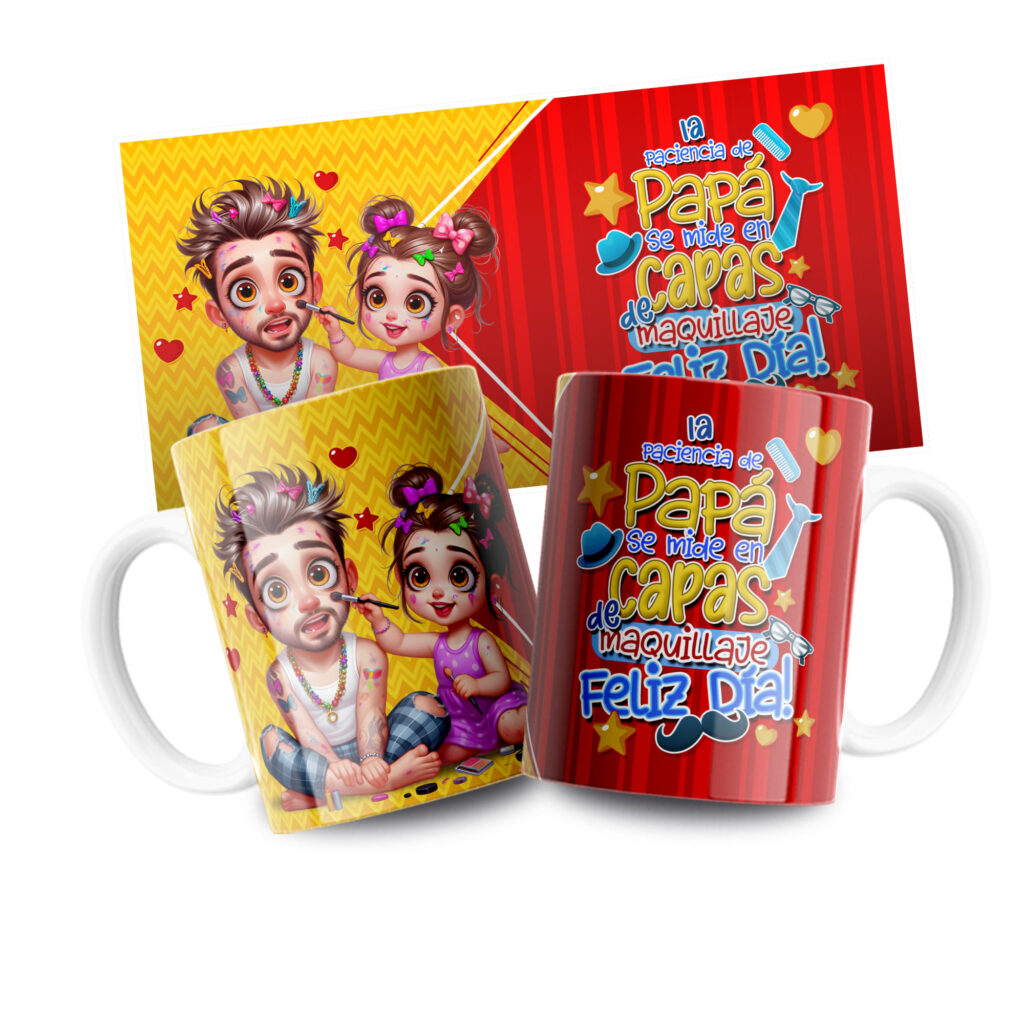 Taza “La paciencia de papá se mide en capas de maquillaje” – Regalo Divertido y Tierno para Papá