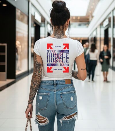Camiseta Blanca “Stay Humble Hustle Hard” – Streetwear Urbano Unisex