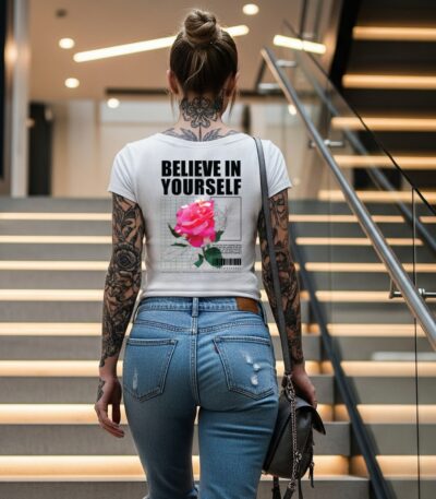 Camiseta Blanca “Believe in Yourself” – Streetwear Motivacional Unisex