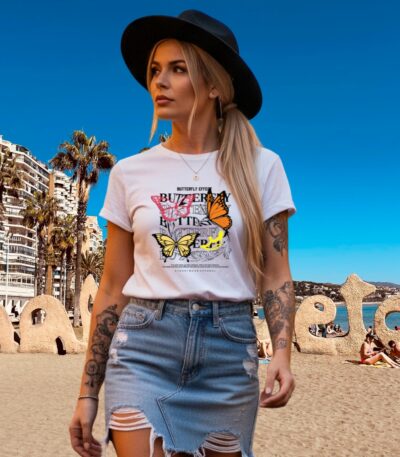 Camiseta Blanca “Butterfly Effect” – Streetwear Unisex con Mariposas