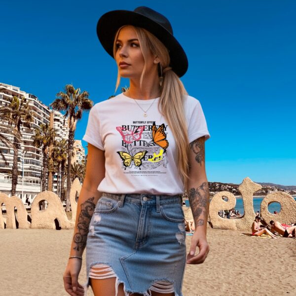 Camiseta Blanca “Butterfly Effect” – Streetwear Unisex con Mariposas